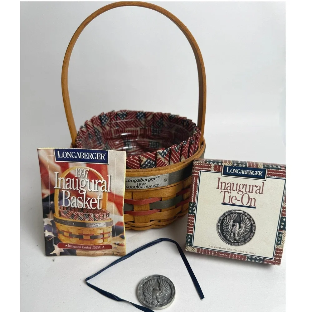 Longaberger 1997‎ Inaugural Basket Set with Liner Protector and Pewter Tie-On